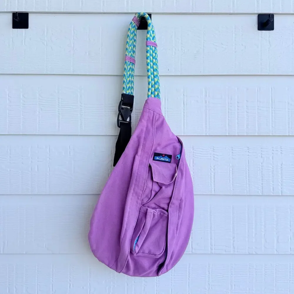 KAVU Rope Bag Lilac Purple Cotton Sling Crossbody Rope Strap Gorpcore